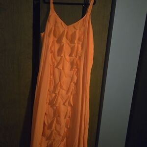 Elegant Orange Sleeveless Maxi Dress
